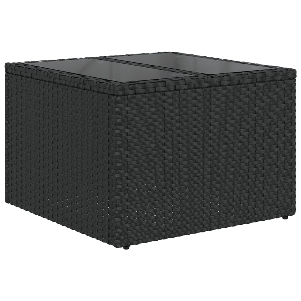 vidaXL Garden Table | Black | PE Rattan, Powder-Coated Steel, Tempered Glass