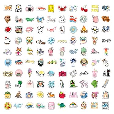 AMAZON - NOOX Cute Water Bottle Stickers, Vinyl Aesthetic Stickers for Phone, Laptop, Cups, Computer Accessories & Car Stickers Decals, 100 Pieces Bulk Pack, Christmas Gift Stickers for Kids & Teens A033