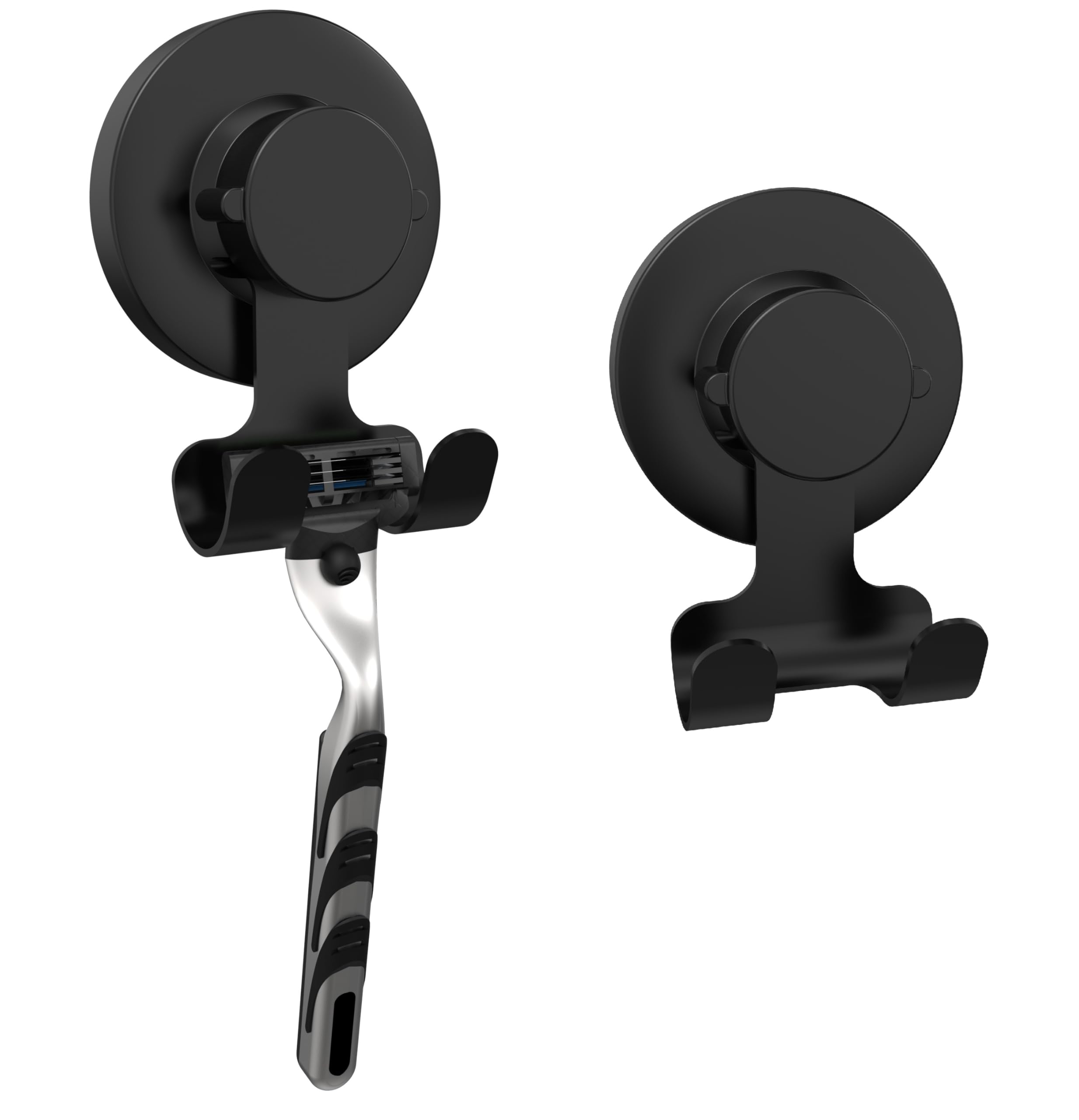 Suction Cup Hooks Razor Holder Powerful Vacuum Organizer for Towel, Razor, Coat, Bathrobe and Loofah 304 Stainless Steel Removable Hooks for Bathroom & Kitchen, Towel Hanger Storage (Black)