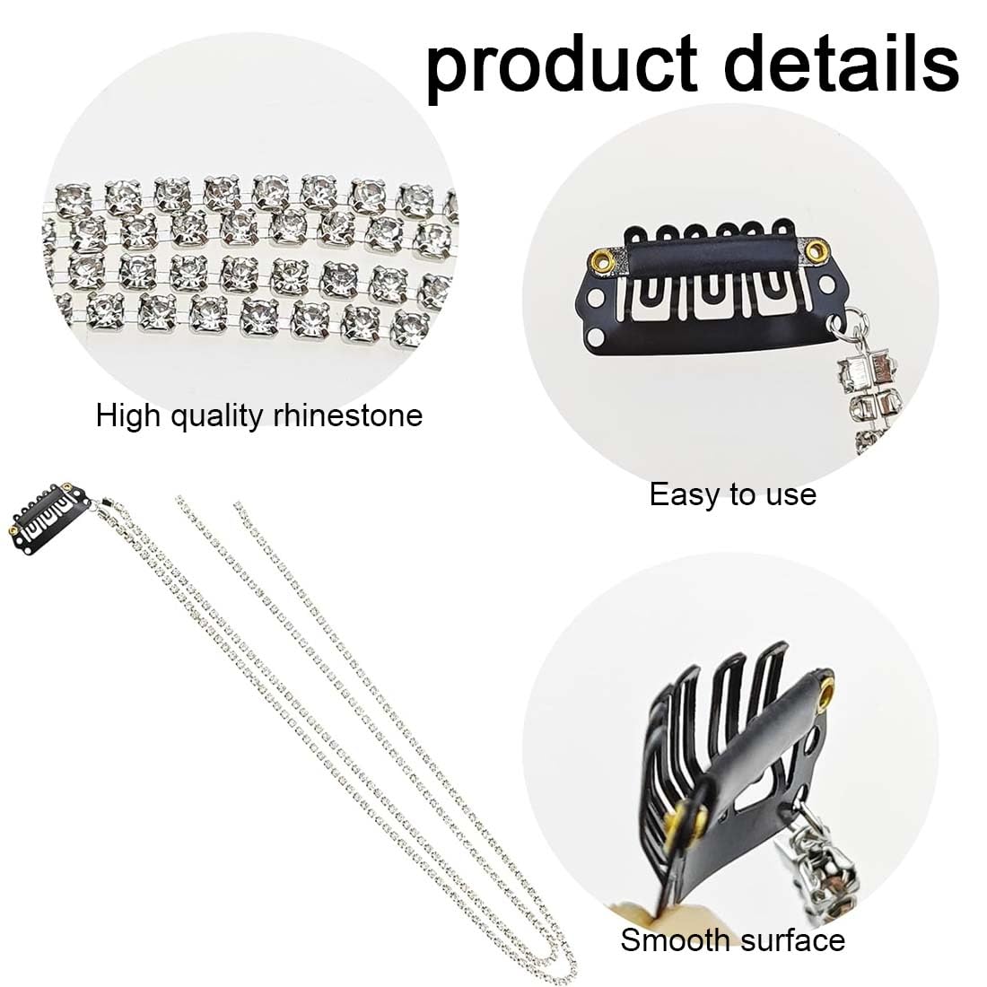 8 Catene Per Capelli Con Nappe Di Strass – Accessori Glitter Per Trecce E Code Di Cavallo – Colore Argento - 5
