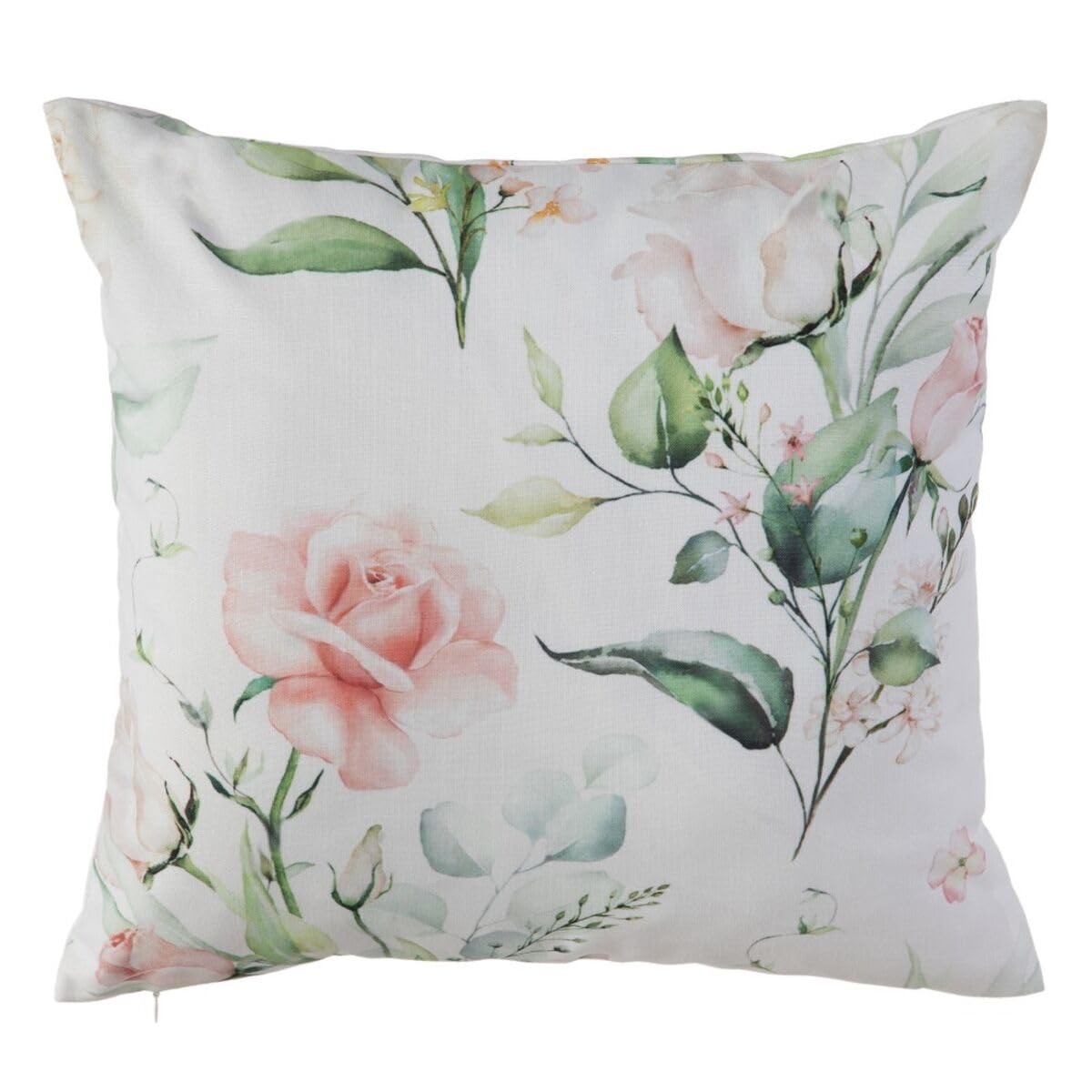 Coussin blanc roses 45x45 cm en tissu élégant pour canapé et lit