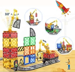 Wonder Toys Cityscape Magnetic Construction Set with Crane and Traffic Signs Original Magnetic Construction Toy 63 Pieces