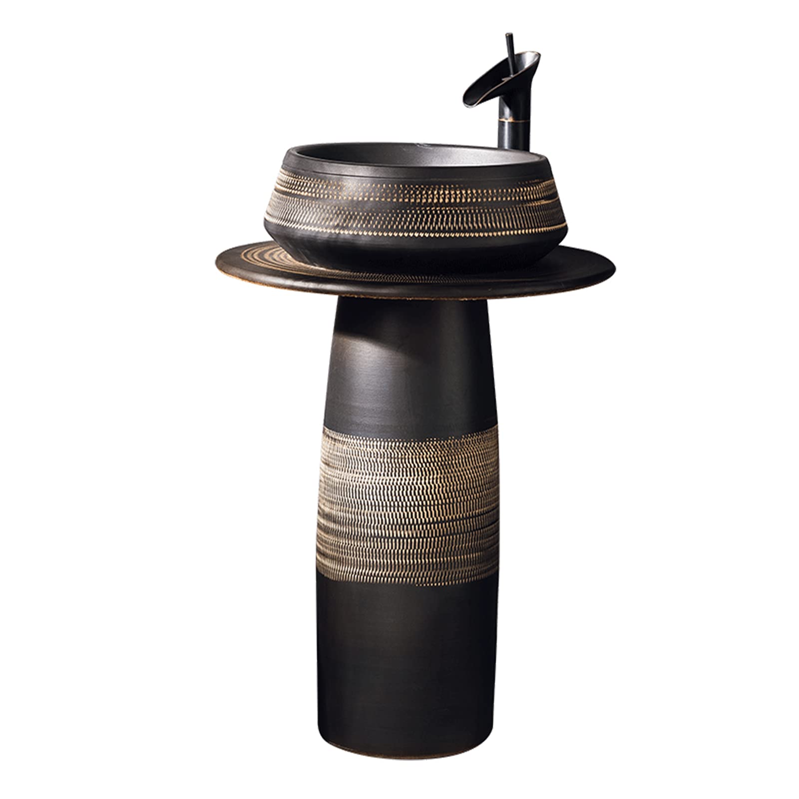 Pedestal Bathroom Sink Round Black Vintage Ceramics Outdoor Floor