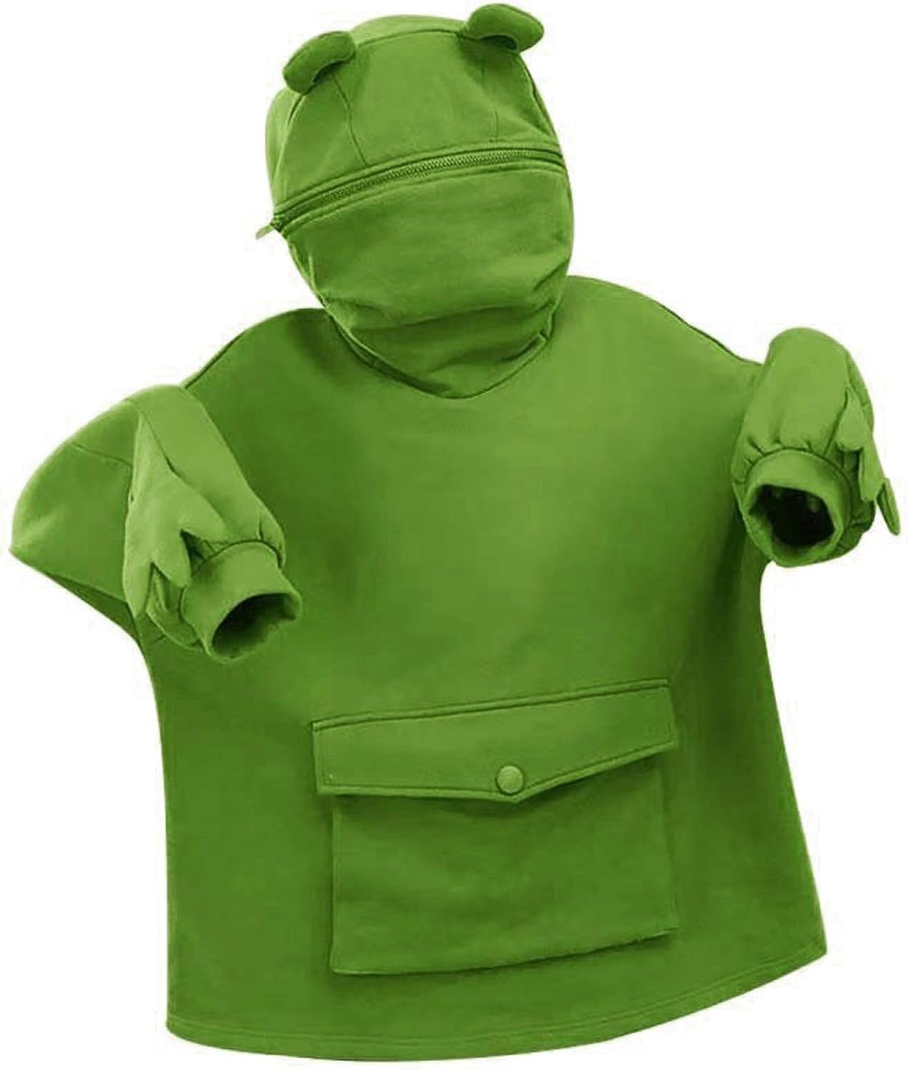 Sudadera con capucha para mujer, diseño de rana, con cremallera, manga