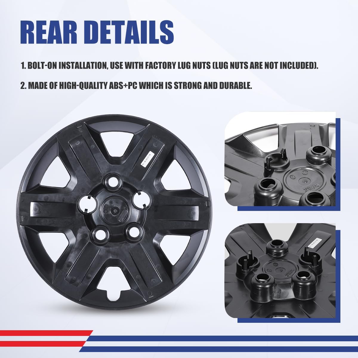 16” Hubcaps Fit for 2008-2016 Dodge Grand Caravan and 2008-2010 Chrysler Town & Country, ABS&PC Material Wheel Rim Covers for Steel Wheels, Bolt-On Installation, 16 Inch Black Lacquer 4-Pack