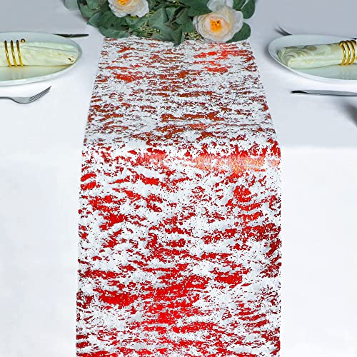 Snowkingdom Glitter Red Table Runner 11 Inch X 49 Feet Sparkle Mesh Long Table Runner Roll Table Decorations For Wedding Party, Valentine's Day, Christmas, Birthday, Graduation Engagements #TOP3