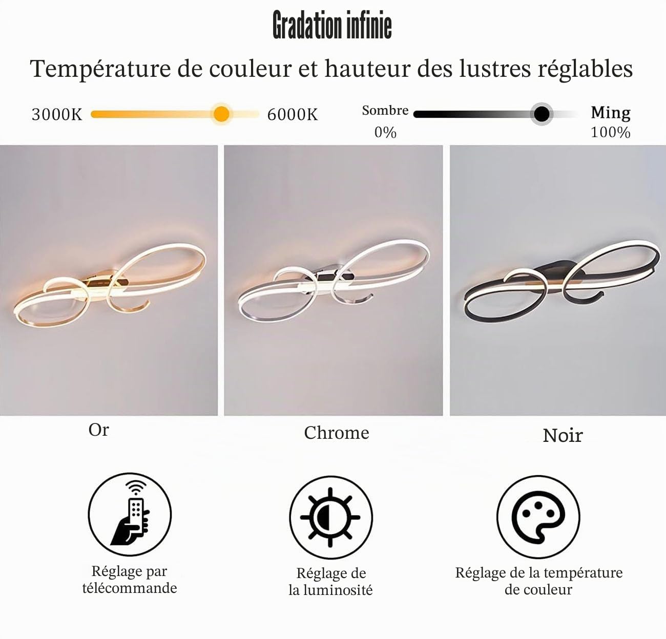 Plafonnier moderne Plafonnier LED à télécommande dimmable salle à manger Suspension Lampe, créative dimmable Plafond lampe chambre à coucher suspension, lampe de cuisine,de Salon (or, 80cm)