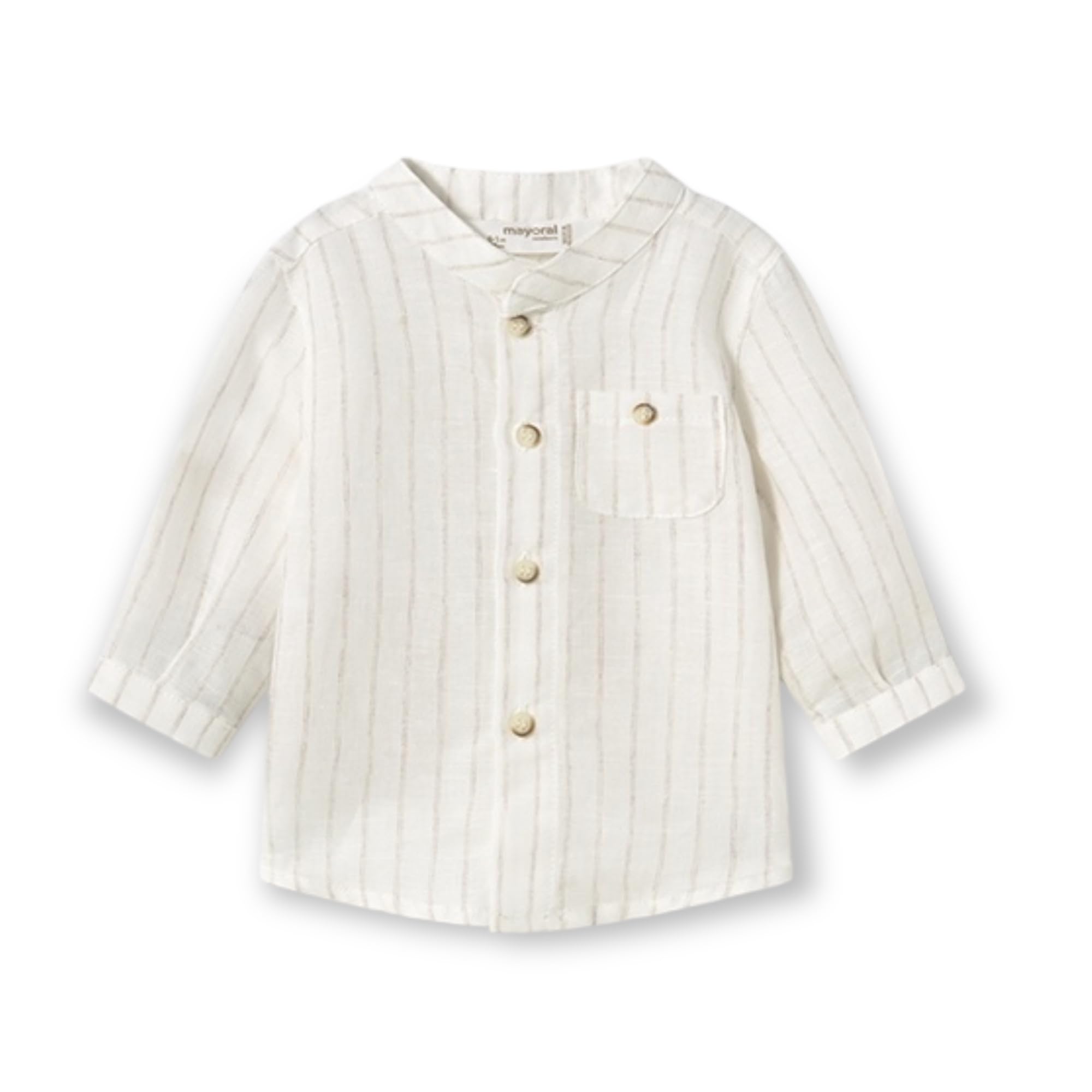 Mayoral Newborn Camicia Manica Lunga a Righe con Collo Coreana in Misto Lino