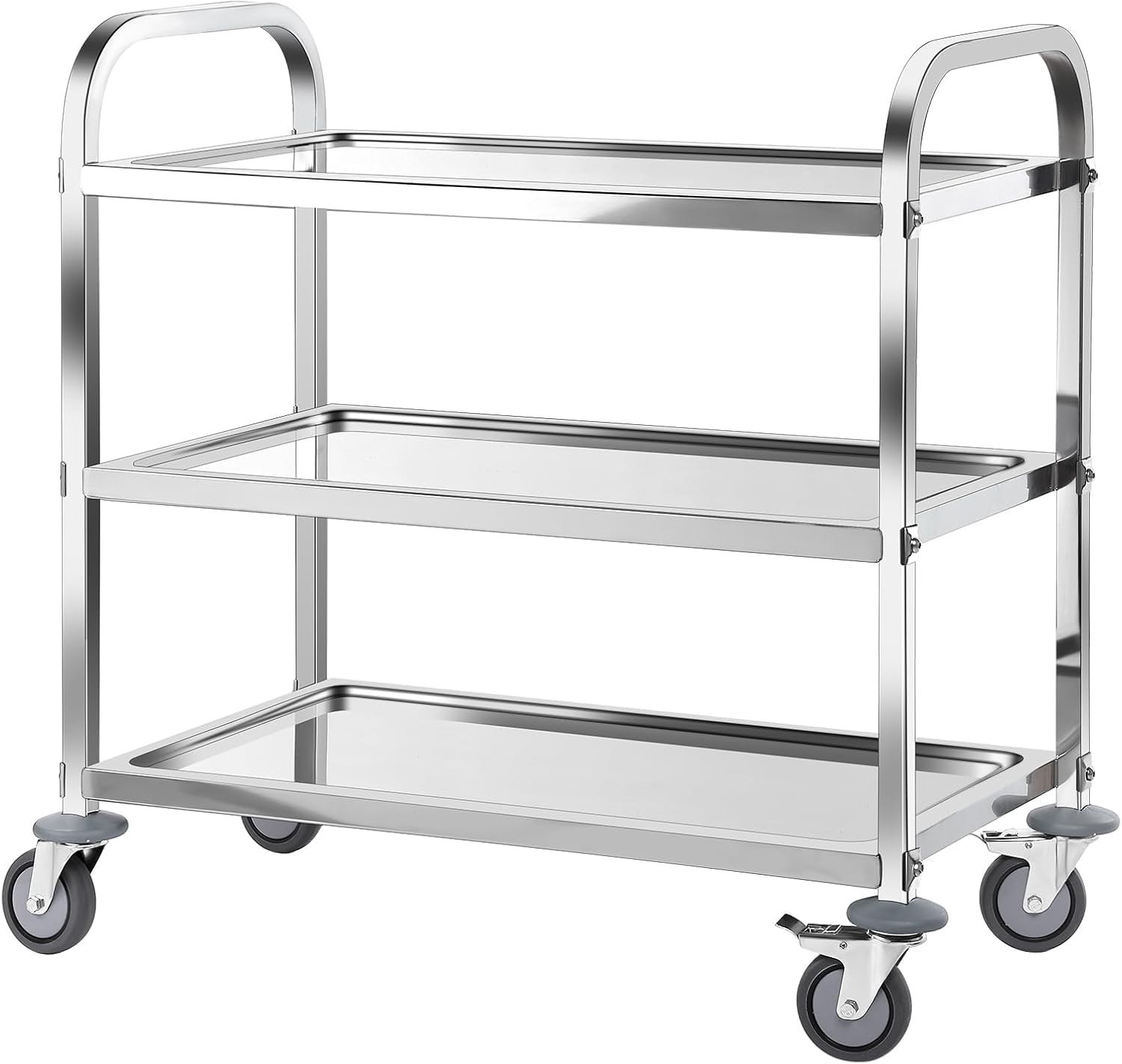 Carrello da cucina a 3 ripiani in acciaio inox, resistente, per uso domestico e ristorante, 71,5 x 41 x 83,5 cm, soluzione ideale per il trasporto di cibi e bevande