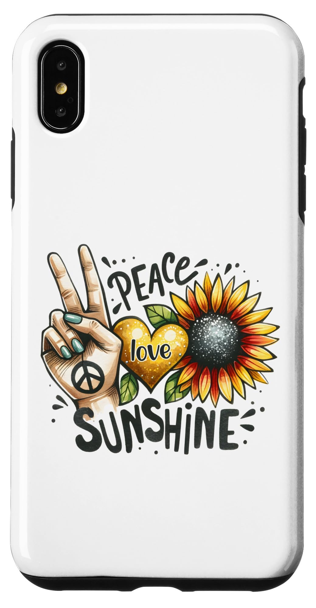 iPhone XS Max Retro Peace Love Sunshine Sunflowers Boho Hippie 60's 70's Case