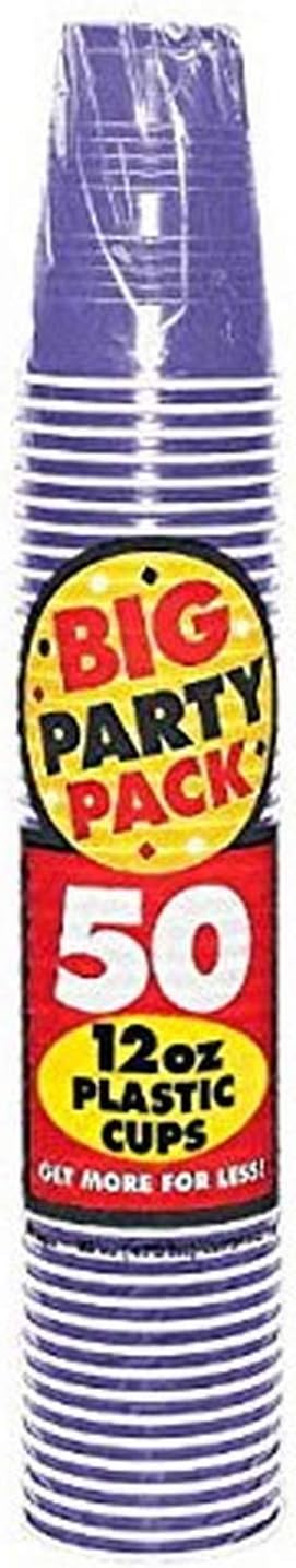 Amscan Premium Bright Pink Plastic Cups (12 oz) 50 Count - Stackable, Heavy-Duty & Eco-Friendly Party Drinkware, Vibrant Color & Ultimate Durability