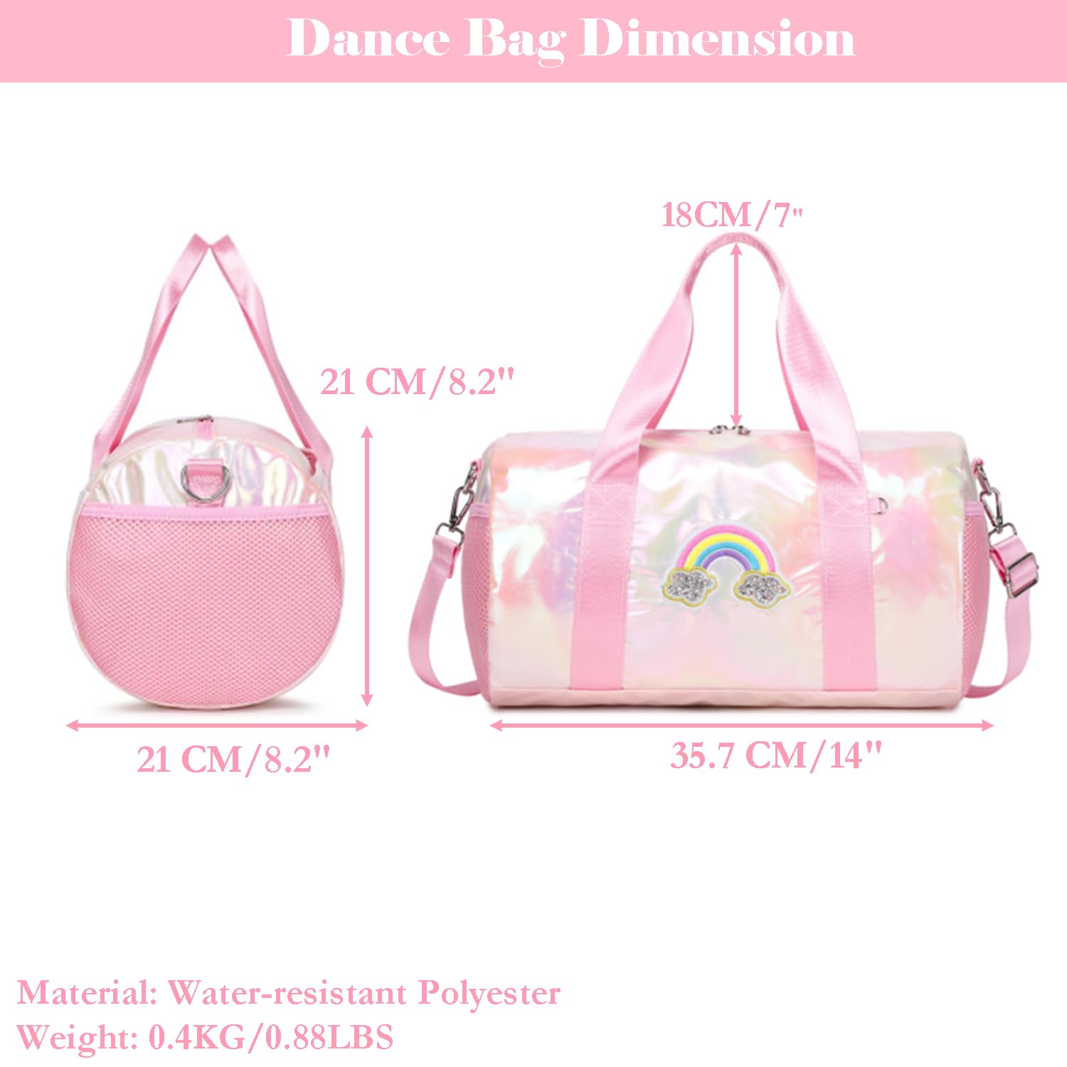 Laser Sporttasche Kinder Mädchen Tanztasche für Ballet Kleine Schultasche Schultertaschen Gymnastiktasche Kinderreisetasche mit Wasserdichter Tasche