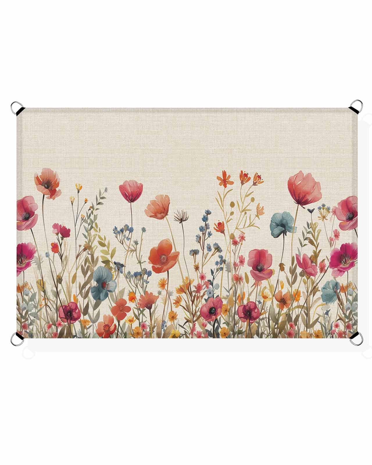 Floral Red Sun Sail Shades Rectangle Canopy,Sunlight Block Heavy Duty Curved Backyard Shade Cover,Waterproof Sun Shades for Patios Garden Outdoor,8'x10' Vintage Botanical Spring Summer Garden Herbs