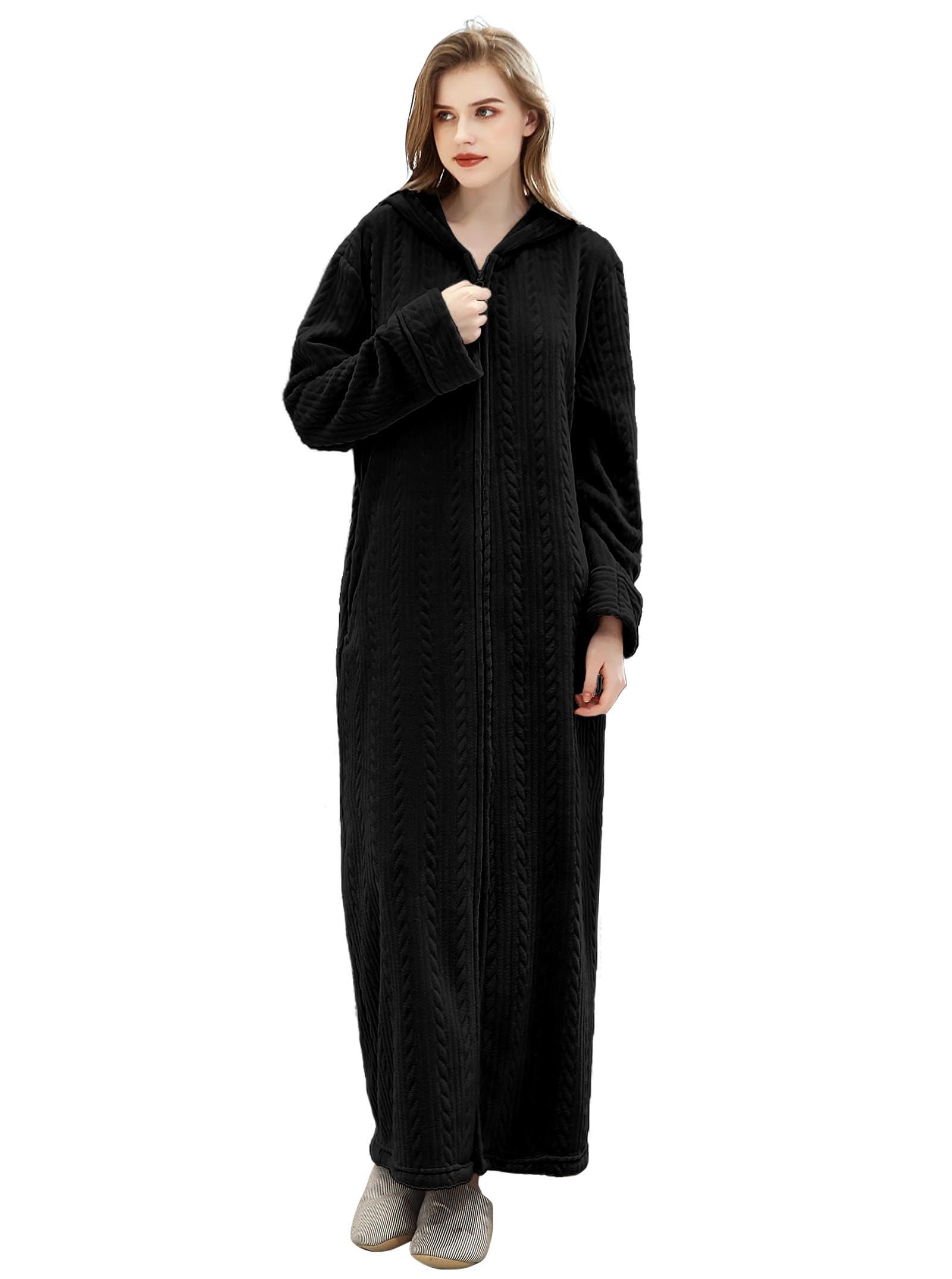 Artfasion Womens Robe Long Zipper Front Hooded Full Length
