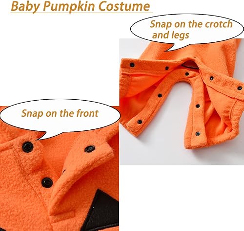 Miniatura 6 de Disfraz de calabaza para bebé, disfraz con capucha de calabaza, disfraz de Halloween para bebé, unisex, color naranja, talla 3 a 20 meses
