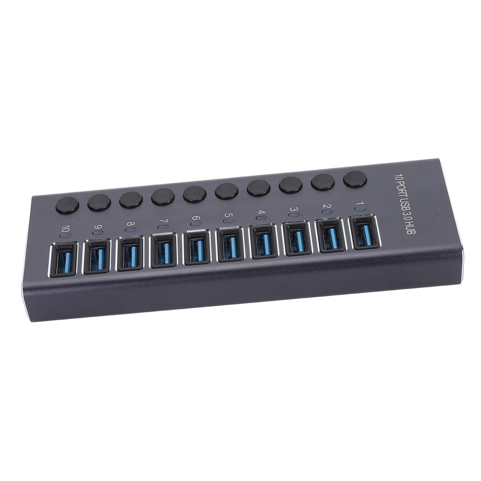 10-portowy Rozdzielacz USB, 10-portowy Hub USB, Hub Danych, przesył Danych 5 Gbps, Indywidualne Przełączniki, Diody LED, Zasilacz 60 W z Portem ładowania do (wtyczka UE)