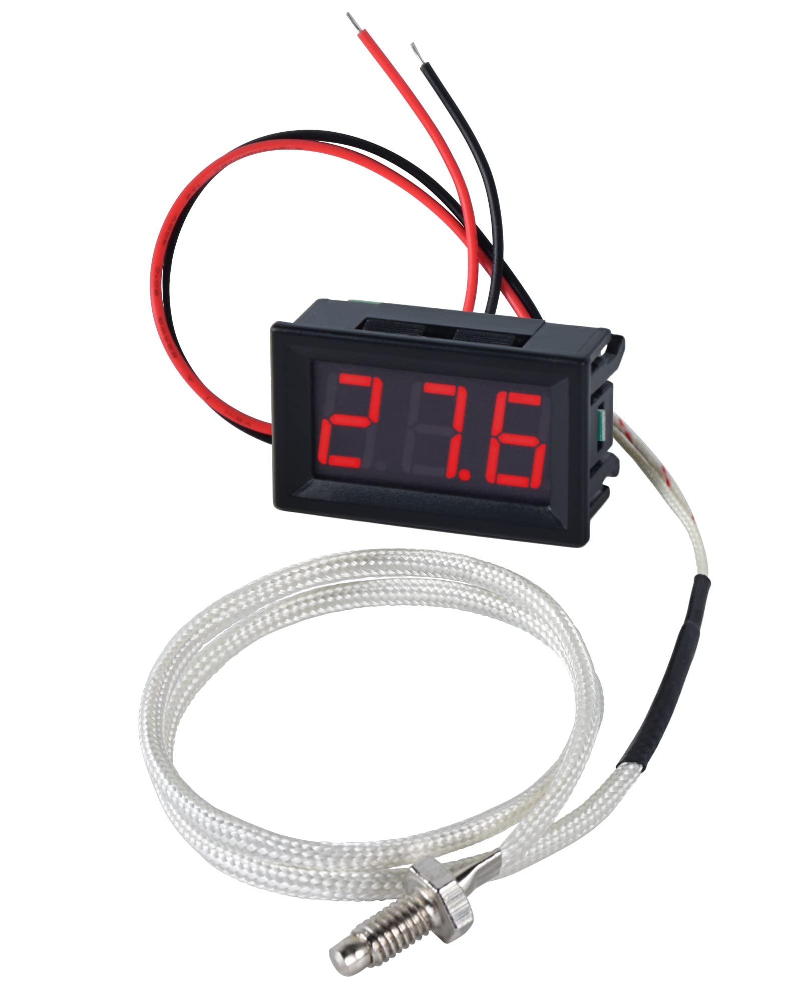Termometro Digitale Industriale 12V con Sonda Impermeabile Tipo-K -30-800℃ Rosso
