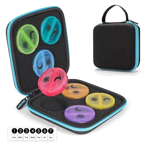 Glamgen Weekly Pill Box 2 Times A Day, Weekly Pill Organiser AM PM 7 Day, Travel Pill Tablet Box with Hard Travel Case, Portable Small Pill Box Holds Vitamin, Medicine, Fish Oil & Supplement