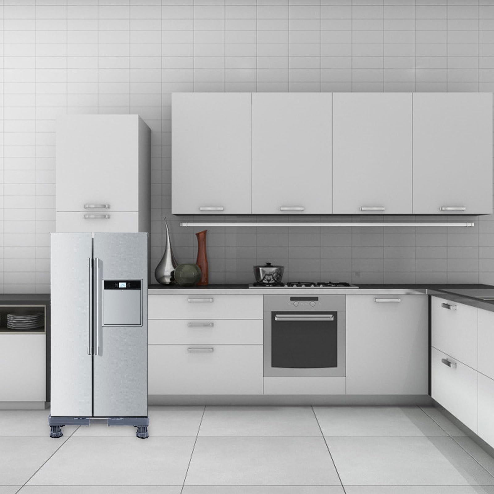 Soporte Móvil Para Refrigerador y Lavadora Con Ruedas Antivibración y Pies Ajustables Base Elevada De Inoxidable Para Secadora y Electrodomésticos