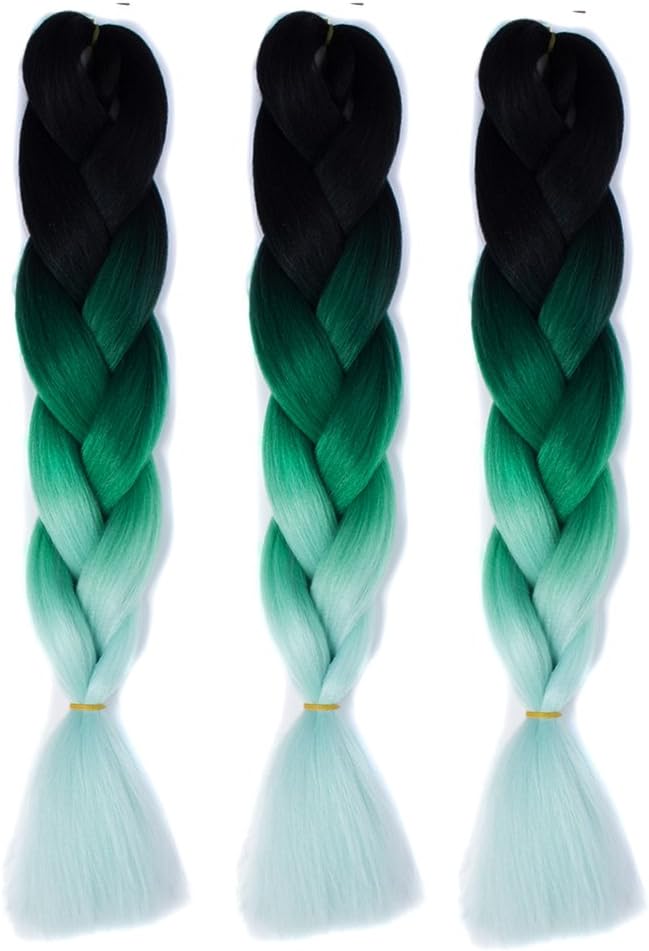 Abwin 3Piece Jumbo Braiding Synthetic Hair 100g/pc 24" Long Kanekalon African Braids Hair Extension,Jumbo Braiding Hair For Women (Black/Green/Light Green)
