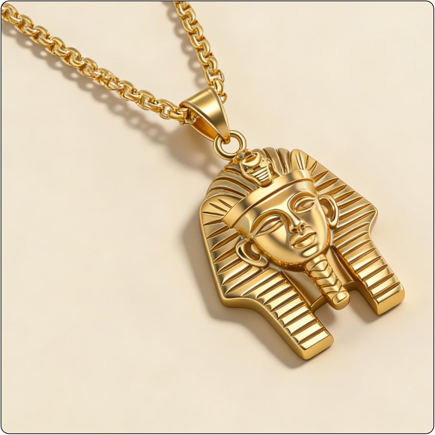 Punk Rock Titanium Steel Pharaoh Pendant Necklace,22" Link Chain
