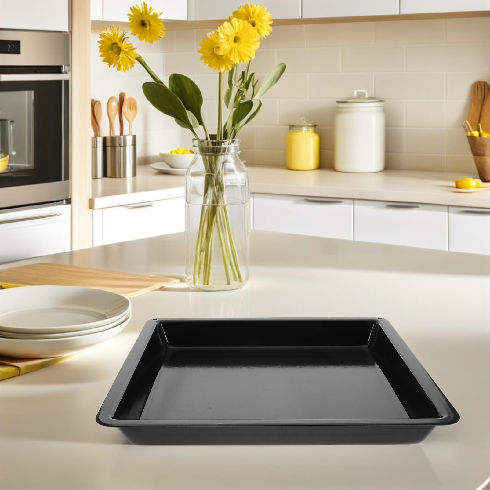 MAGICLULU Backblech aus Schwarzer Emaille Profi Backform mit Antihaftbeschichtung 32,2x32,2x3,2cm für Backofen Gastro Große Ofenplatte Langlebig