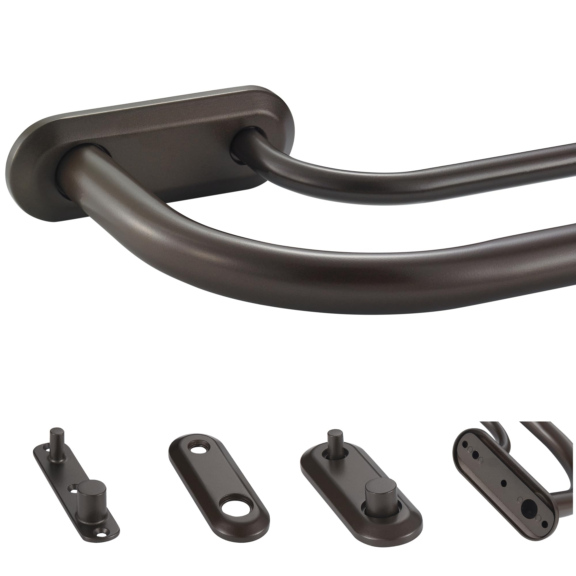 Double Curtain Rod for Windows 84 to 134 Inch,Adjustable Dark Bronze Wrap Around Curtain Rod with Aluminum Double-deck Finials and Brackets,1"Front and 5/8" Back Blackout Curtain Rod
