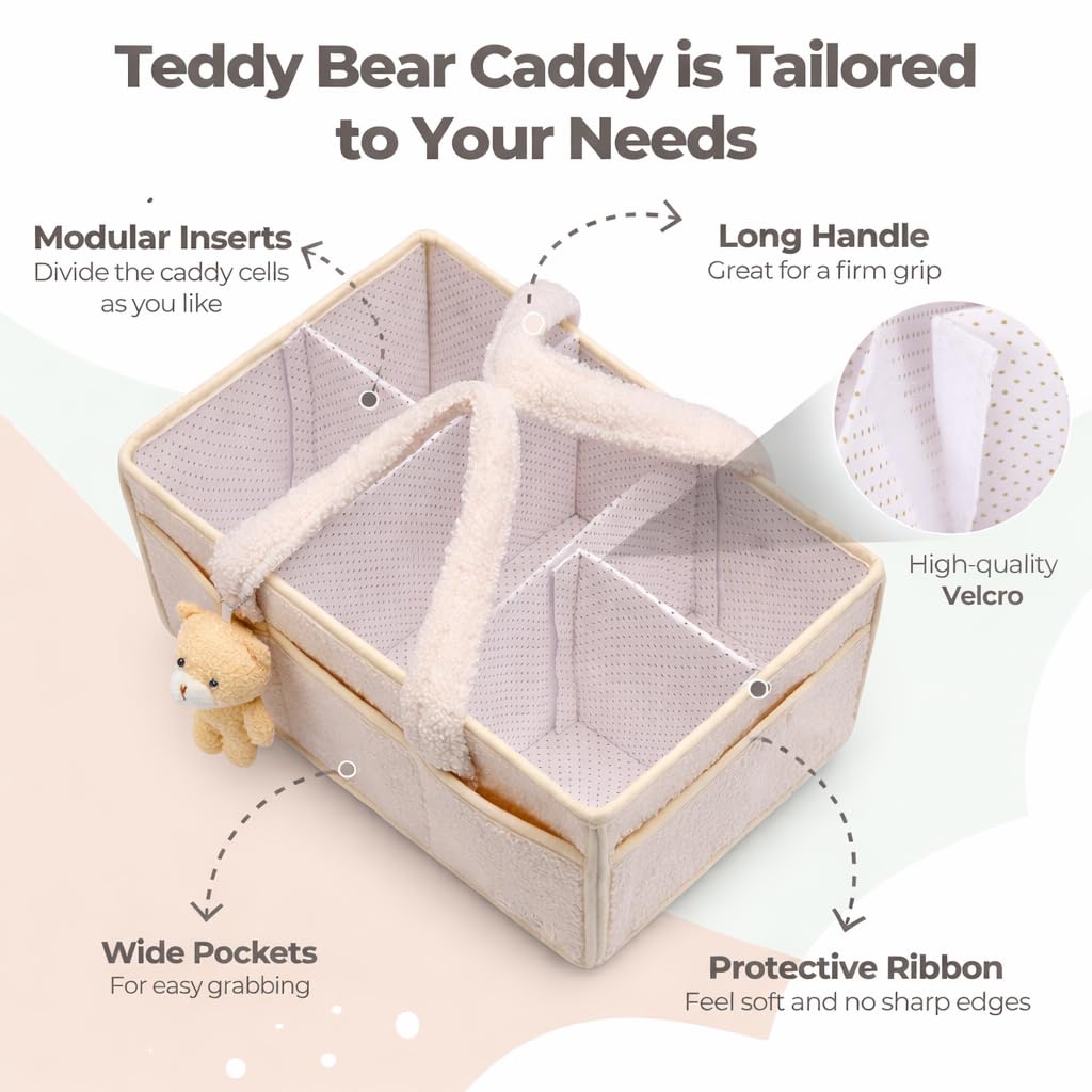 NSXVIA Baby-Windel-Caddy Organizer für Wickeltisch, Baby-Aufbewahrungskorb für Windeln und Feuchttücher, Geschenk für Babyparty, Auto-Caddy Organizer, Kindergarten-Windel-Organizer (cremeweiß) - 5