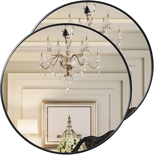 Miniatura 1 de Growsun Espejo redondo negro de 28 pulgadas, espejo de baño para pared, espejo circular montado en la pared para decoración de sala de estar, espejo