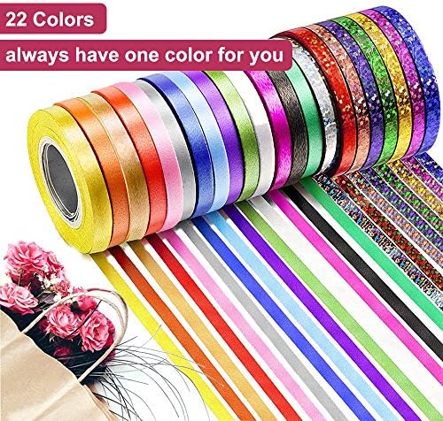 44 Rolls Balloon Curling Ribbon Set, Metallic Christmas Ribbon for Gift Wrapping, Crimped Balloon String for Gift Flower Craft Bow Cake Decoration Wedding Valentine Birthday Party Supplies (22 Colors)