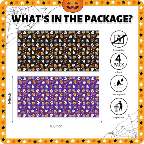 Image of ATFUNSHOP 4 Packs Halloween Tablecloth Disposable Table Cover 54X108 Halloween Decorations Kids Birthday Party Decor for Kids, Spooky Waterproof Spillproof Table Cloth - Perfect for Dinner