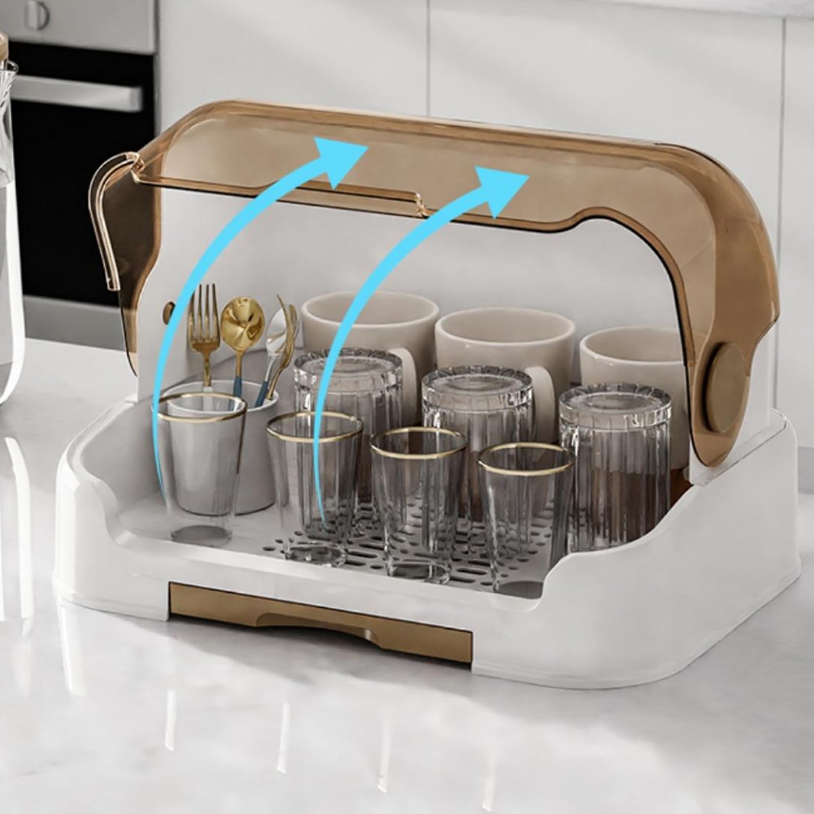 Organisateur de biberon, Rack de séchage à biberon avec Couvercle | boîte de Rangement de Bouteille pour Tout-Petits avec Plateau Goutte à Goutte Amovible, Porte-séchage Portable à poussière