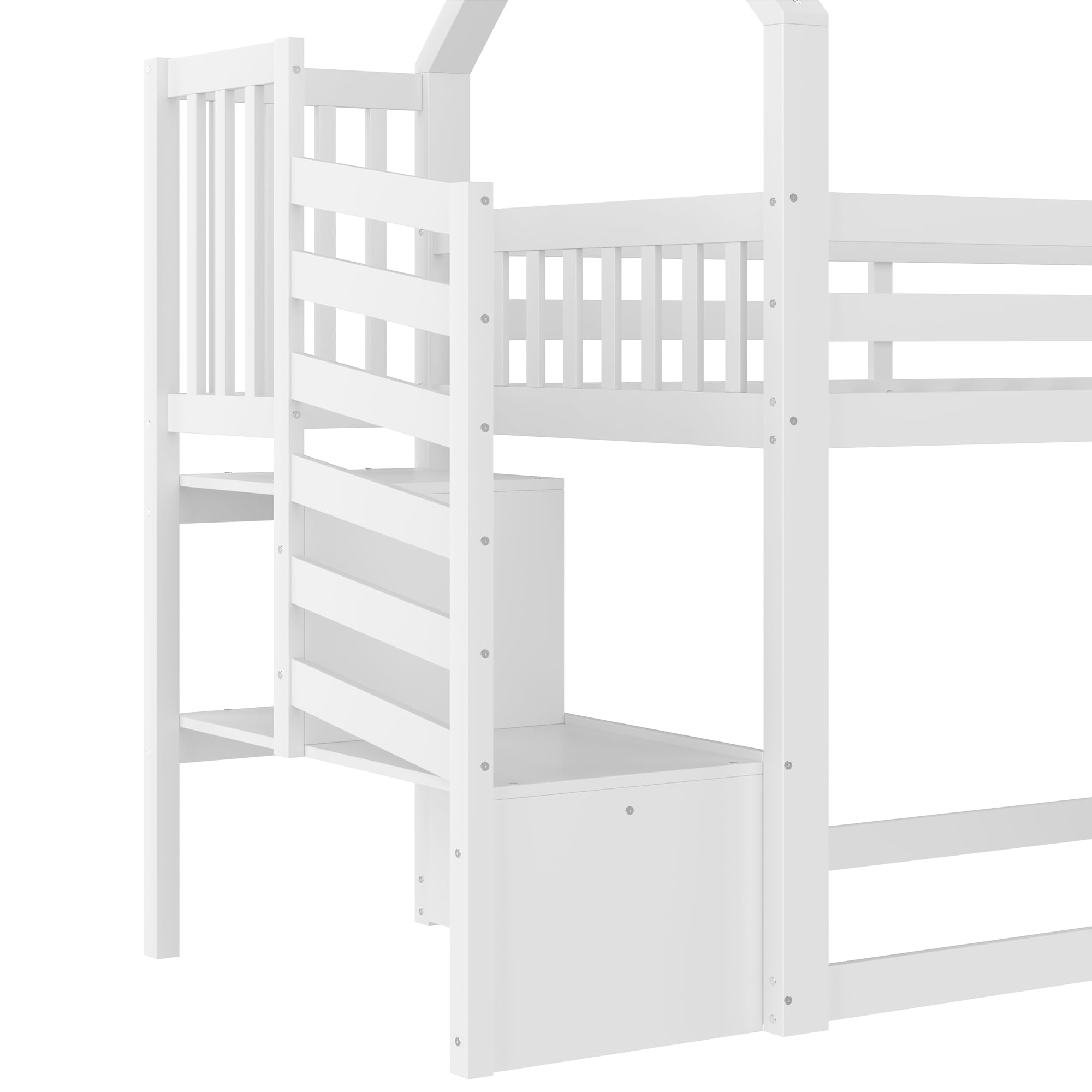 Hochbett Kinder mit Rutsche, 90 * 200+90 * 200 cm Hausbett mit Stauraumtreppe, Etagenbett für 2 Kinder, Stockbett, Jugendbett, Kinderhochbett, Doppelstockbett, Ohne Matratze, Weiß