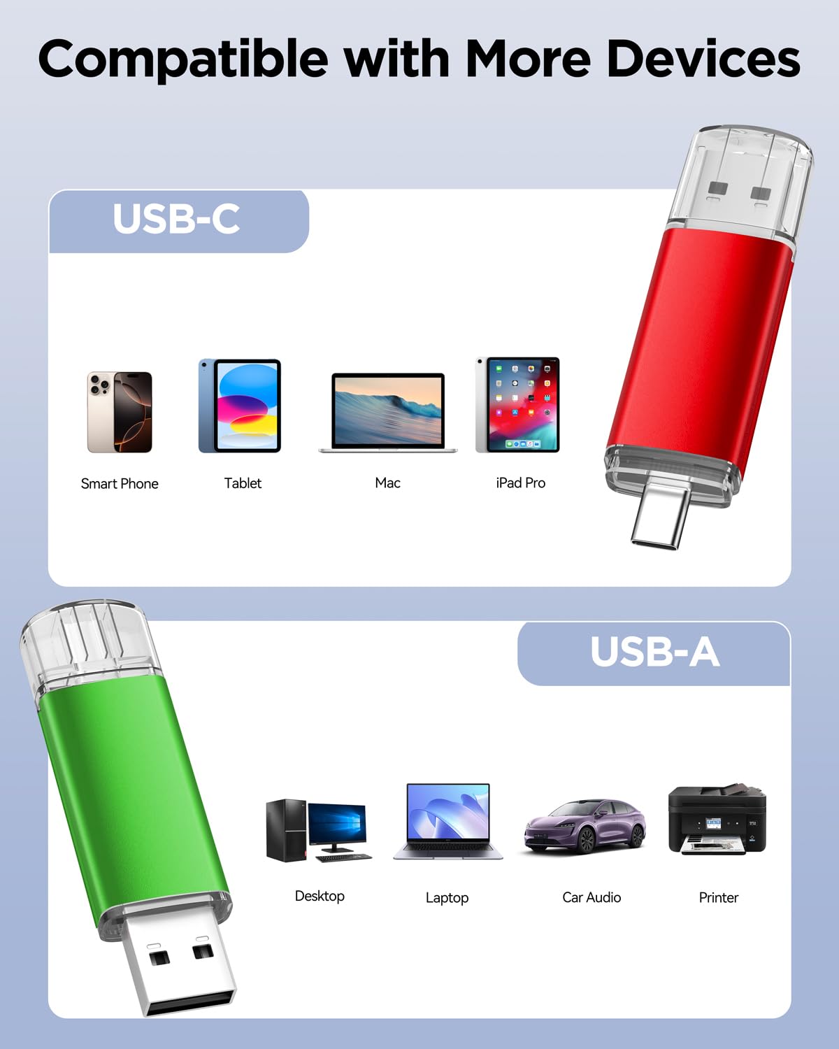 AreTop Chiavetta USB C da 16 GB, USB 2.0, doppia unità flash da 16 GB, 2 in 1, portatile, di tipo C, per smartphone Android, computer, MacBook, tablet, PC, confezione da 5