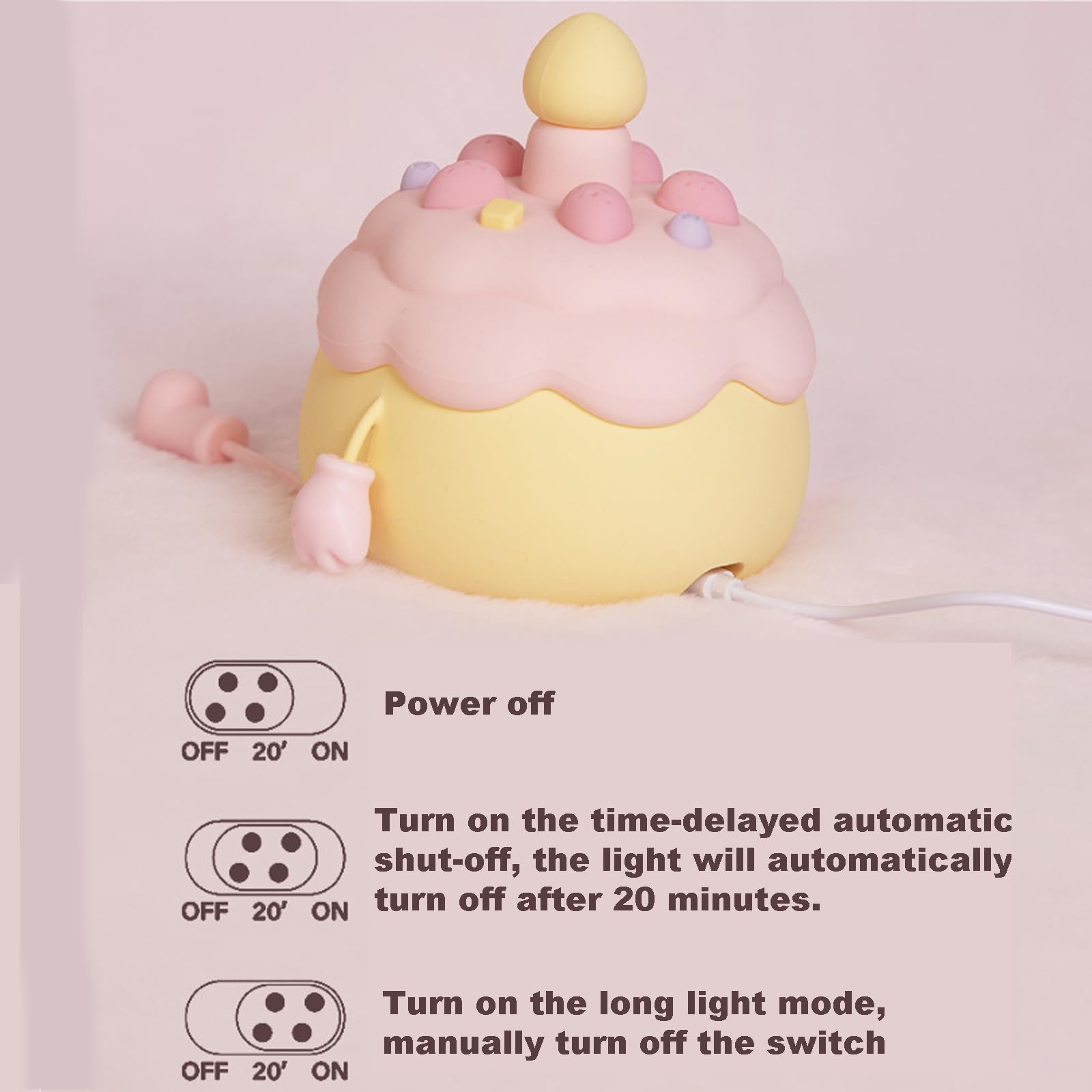 Lámpara de noche de pastel de cumpleaños para niñas, lindo regalo de vacaciones, recargable por USB, lámpara de noche de silicona suave, regalos de Navidad y Año Nuevo (pastel-rosa)