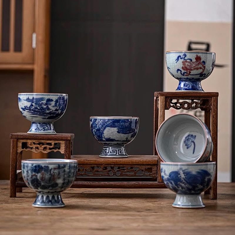 Zestaw do herbaty Chiński zestaw do herbaty, 7,4 * 6,1 CM Niebiesko-biały porcelanowy kubek do herbaty Ceramiczny kielich Porcelanowy wina Kubek kawy(Qingming River Map)