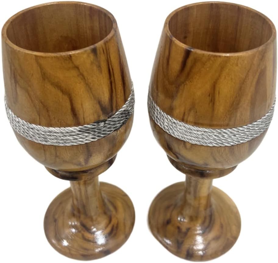 collectiblesBuy Rustic Wooden Wine Goblet Set of 2 Handmade Eco Friendly Grey Rope Strap Design Drinkware for Water Beer Wine Kitchen Dining Accessories