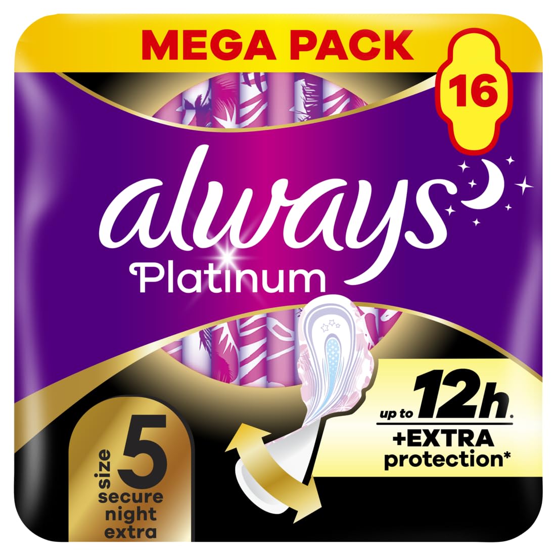 Always Platinum Secure Night Extra (Size 5) Sanitary Towels with Wings 16 Pads