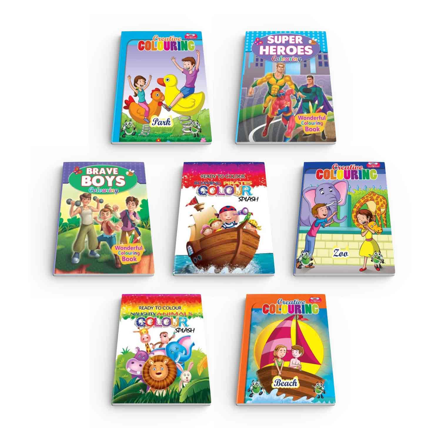 Coloring and Drawing Books Combo for Boys 5 to 8 Years, Set of 7 Books Ideal Gift for Boys, Includes Brave Boys, Super Heroes, Beach, Park, Zoo, Animals and Pirates - Little Kingdom Books