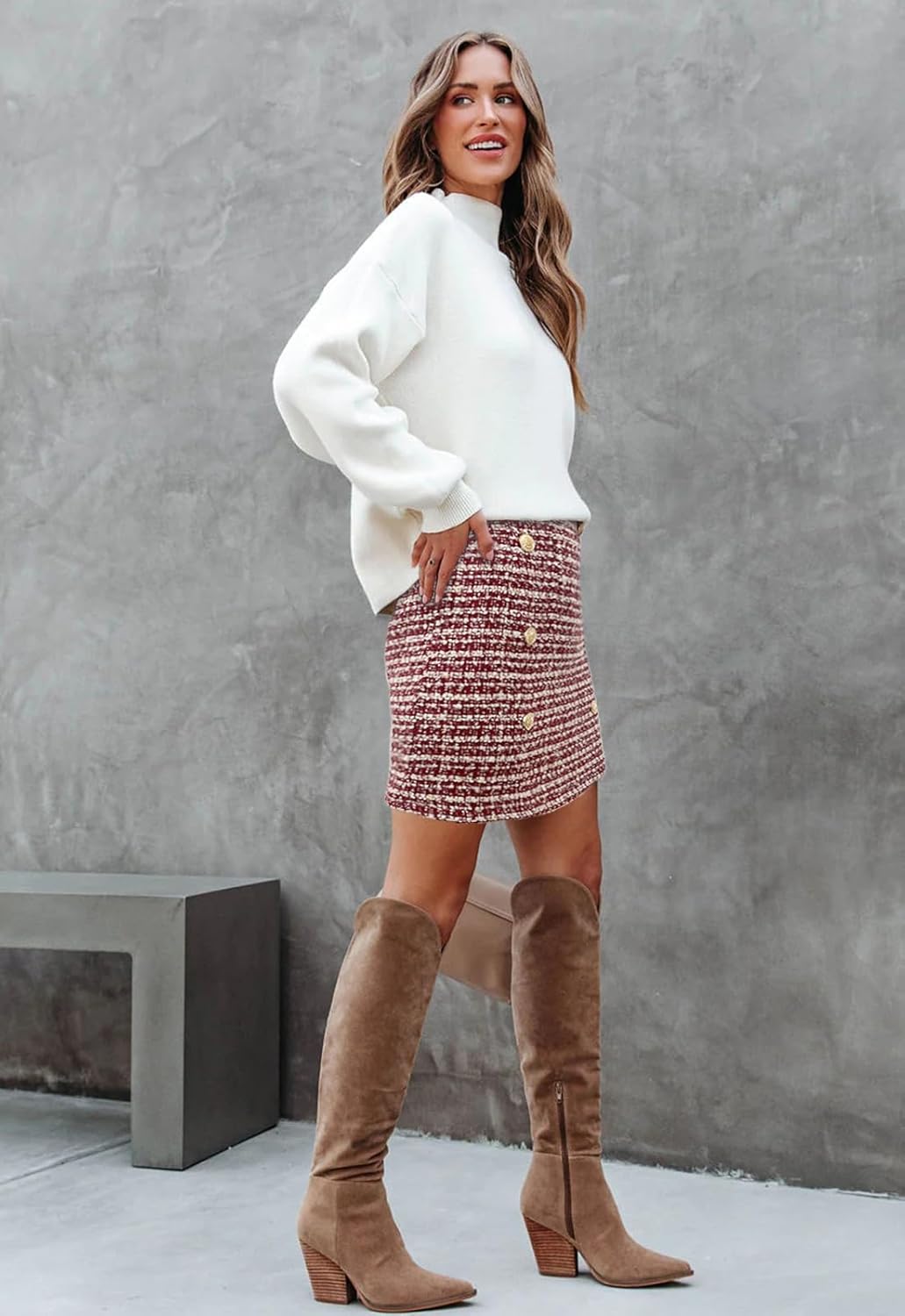 Women's Plaid Mini Skirt Pencil Above Knee Length High Elastic Waist Bodycon Zipper Vintage Short Skirts for Women - Image 2