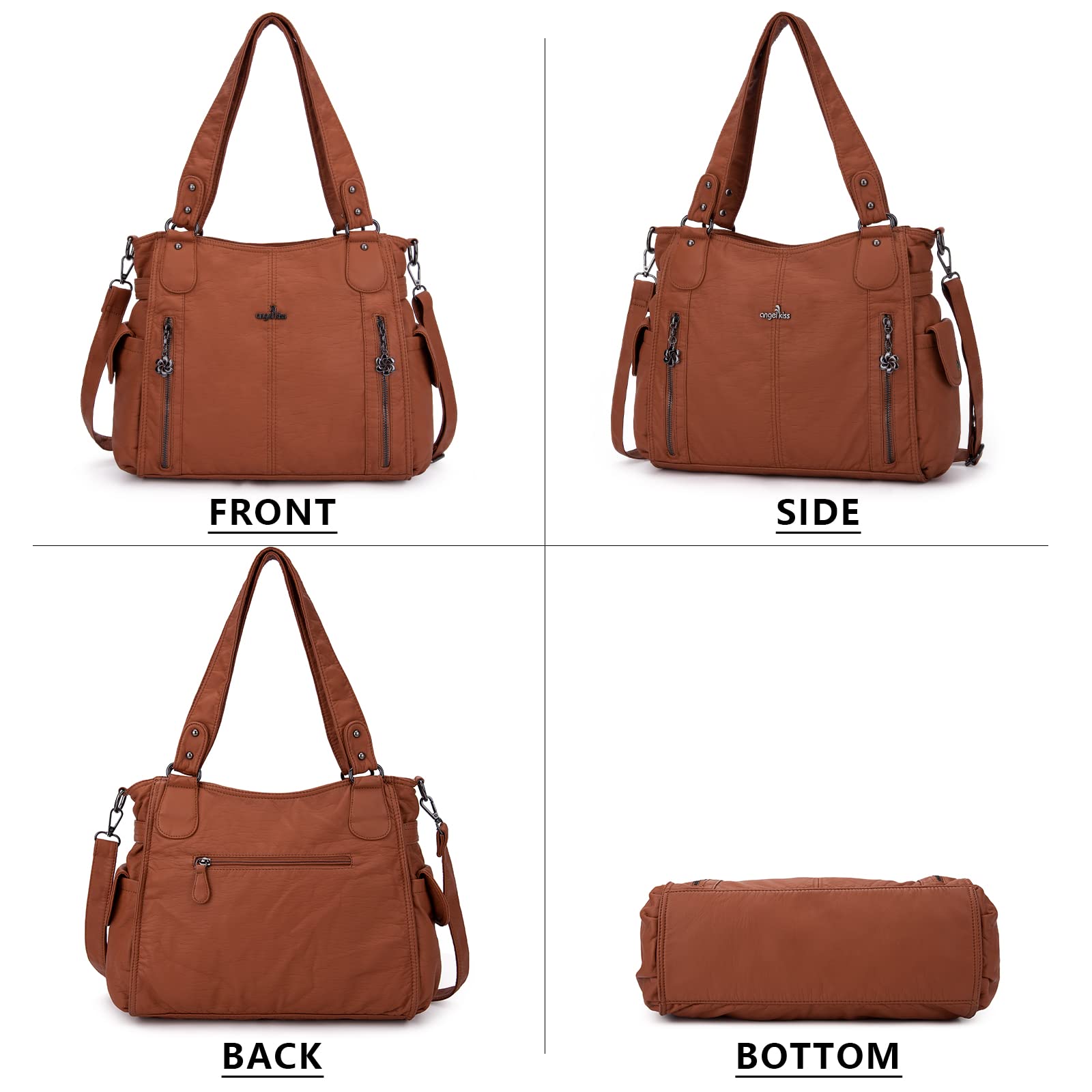 Angel Kiss Purses and Handbags Top-Handle Hobo Bags for Femmes Roomy Sacs à bandoulière en cuir lavés Sac à main pour filles
