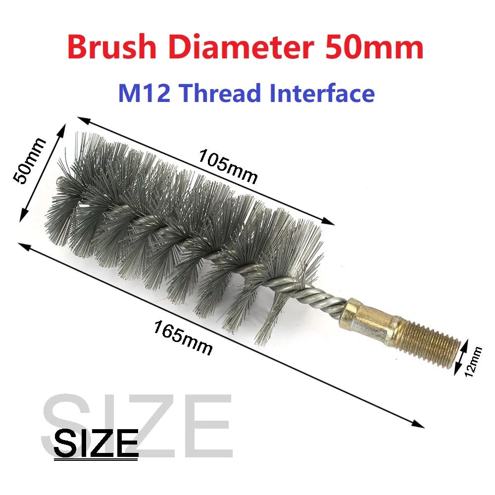 MiJunHD Steel Wire Tube Cleaning Brush, 50mm Round Chimney Cleaning Brush, M12 Thread Interface for Plumbing and Mechanical (1Piece) - Image 2