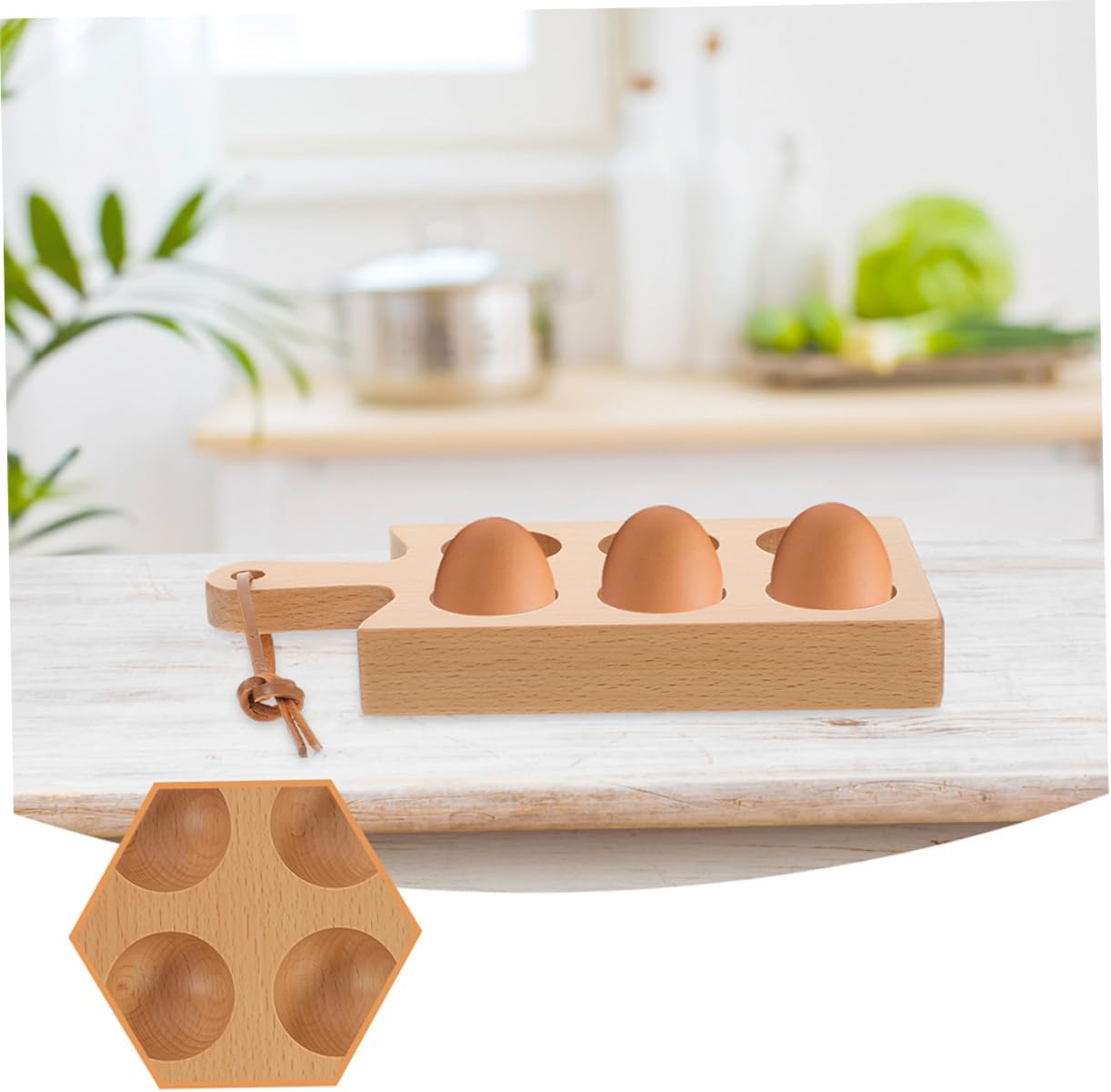 Healeved Wooden Egg Storage Box 6 Compartment Tray for Refrigerator Kitchen Countertop Organizer 8.66X4.33X1.06 Inches