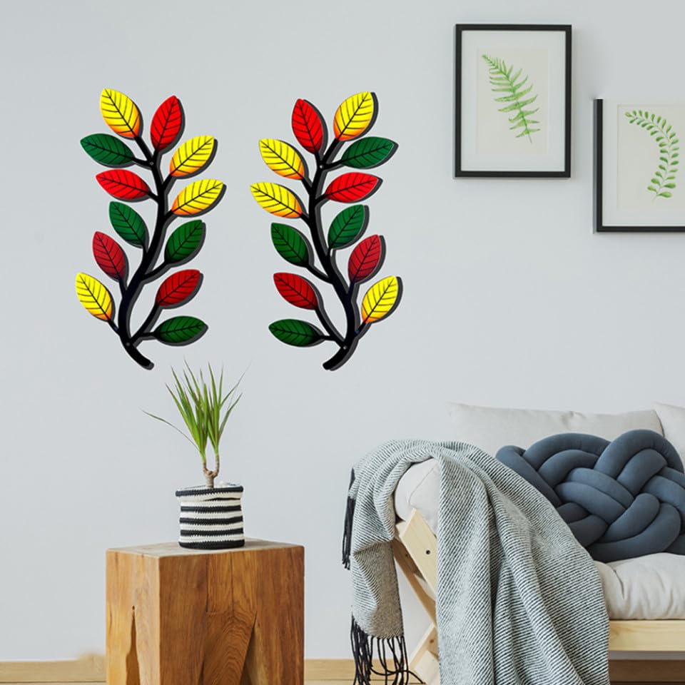 Art mural en métal COLLBATH feuilles colorées pour salon moderne