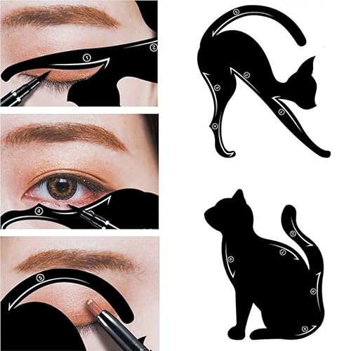 Miniatura 1 de YLOIJO 8 plantillas para delineador de ojos de gato 4 juegos 2 en 1 con forma de gato plantilla de delineador de ojos material de PVC mate