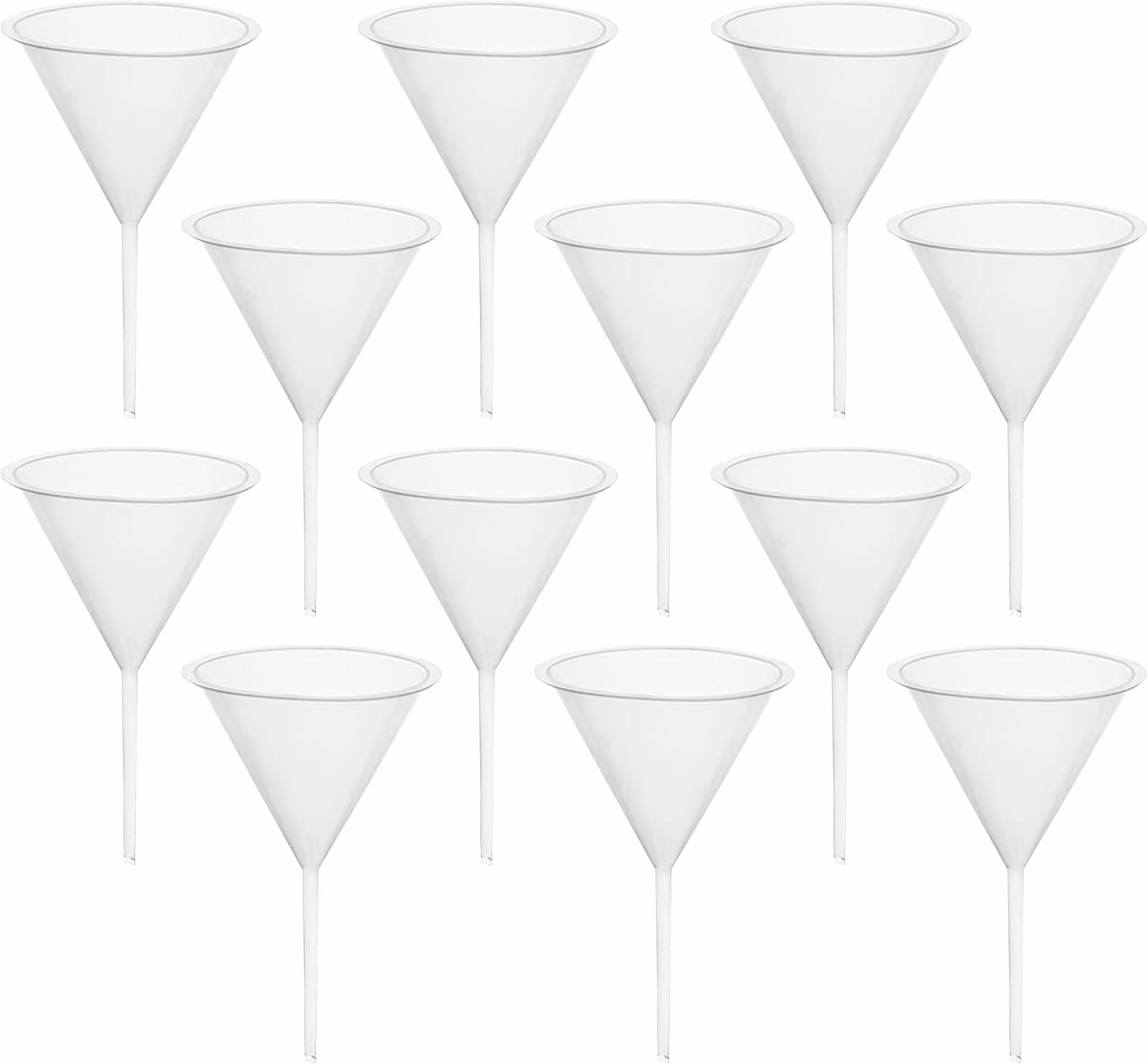 VVS Polypropylene Analytical Wide-Mouth Clear Plastic Funnel 75mm Set of 12 for Kitchen, Auto Care, Lab & More