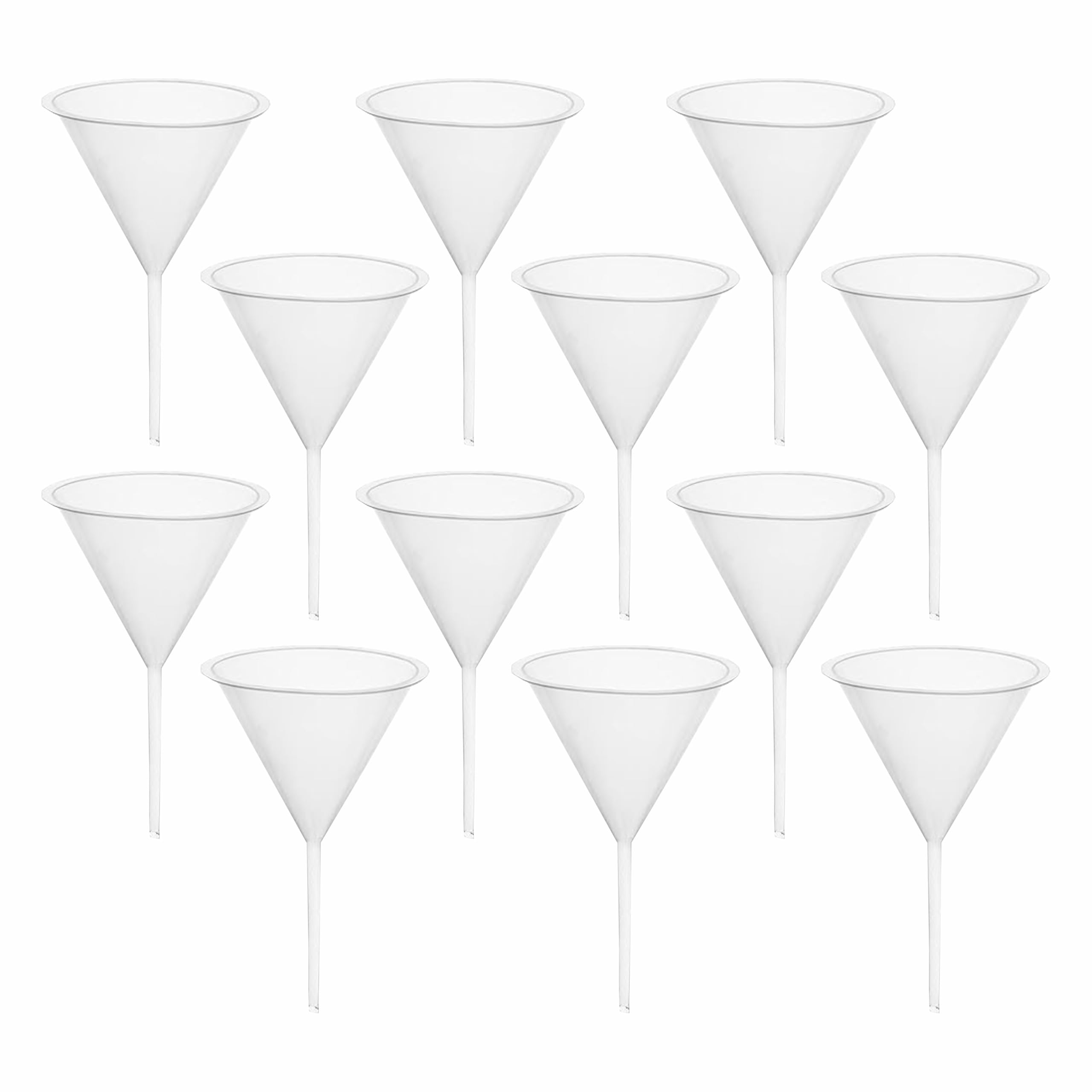 VVS Polypropylene Analytical Wide-Mouth Clear Plastic Funnel 75mm Set of 12 for Kitchen, Auto Care, Lab & More