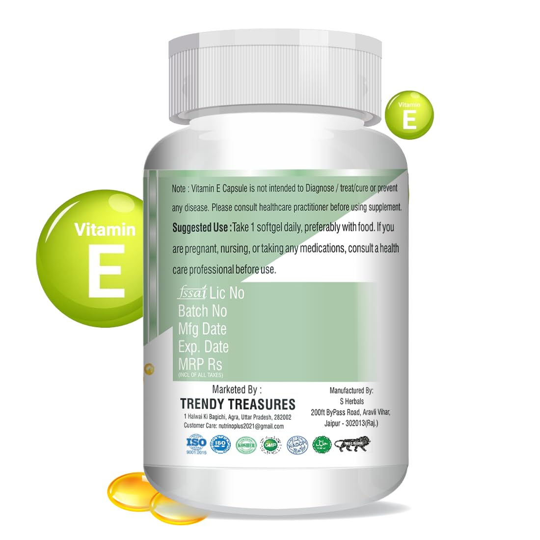 Nutrino Plus Vitamin E Softgel Capsule Helps in Treats Dark Circles, Support Nails Health, Helps in Hair Growth, Good for the Skin | Formulated in USA 1