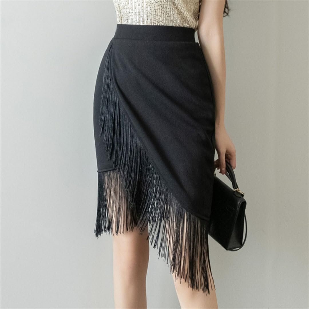Ladies Girls Stretch Wrap Hips Skirts Elegant Tassel High Waist Streetwear Party Dance Skirts