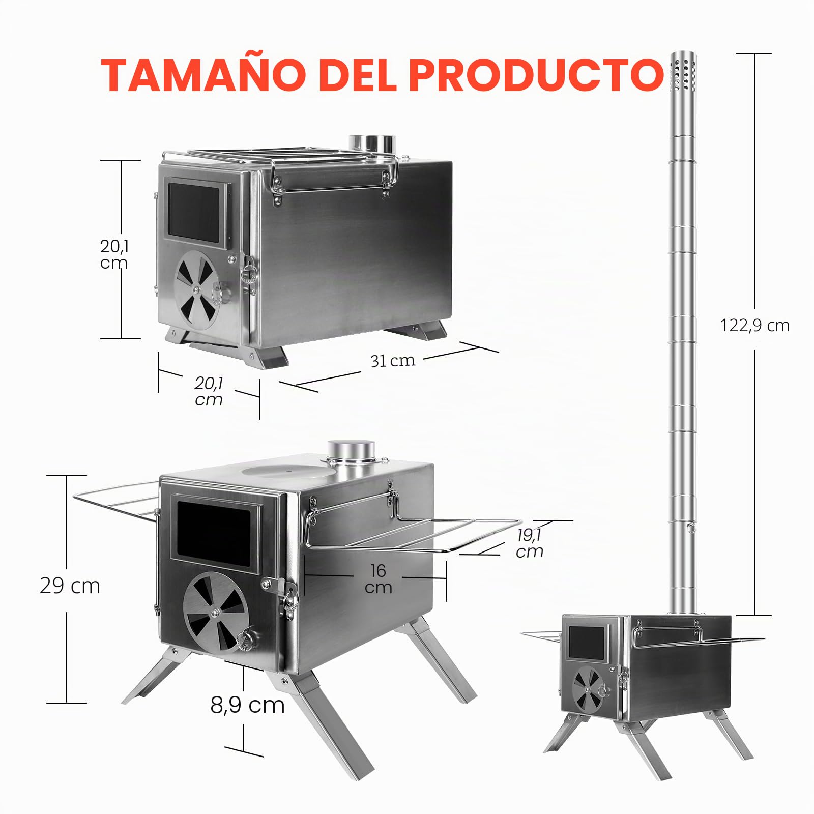 SOPPY - Mini estufa de leña para tienda de campaña, estufa portátil para tienda de campaña, estufa de leña de acero inoxidable con tubos de chimenea, utensilios de cocina portátiles para camping